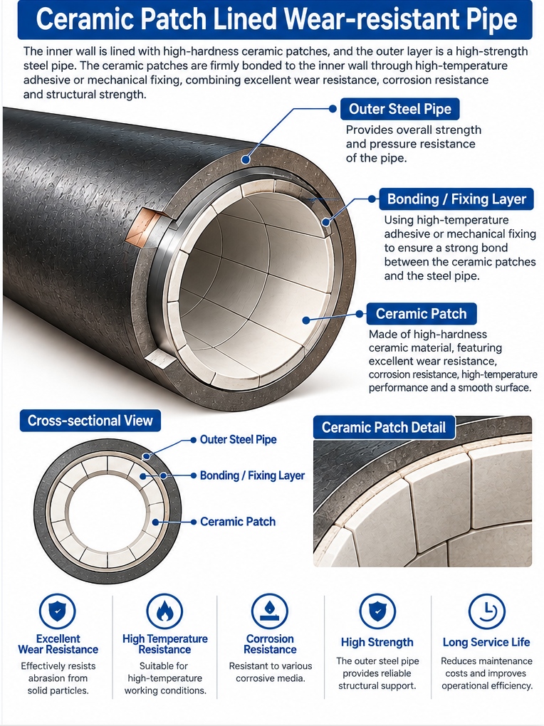 Ceramic Patch Lined Wear-resistant Pipe structure.jpg
